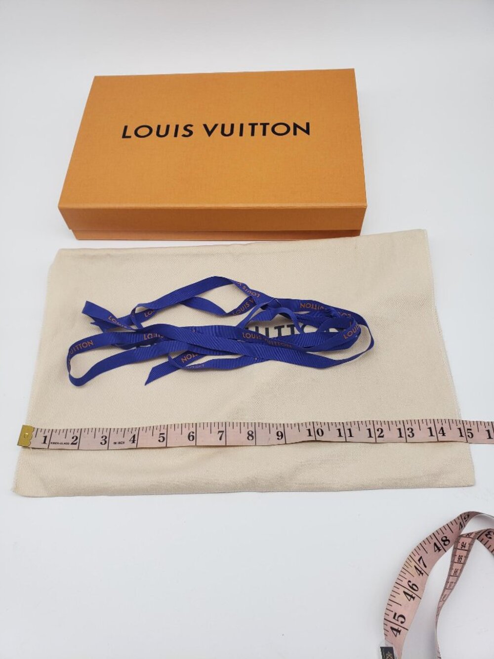 Authentic Louis Vuitton Orange Gift Box with Dust Bag & Blue Ribbon - Picture 10 of 16